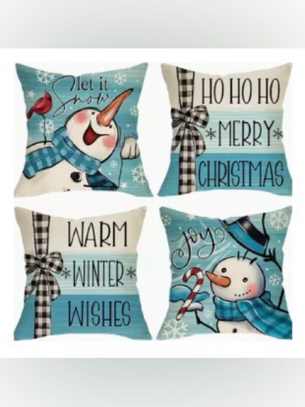 Festive Snowman Holiday Throw Pillow Cover - Blue